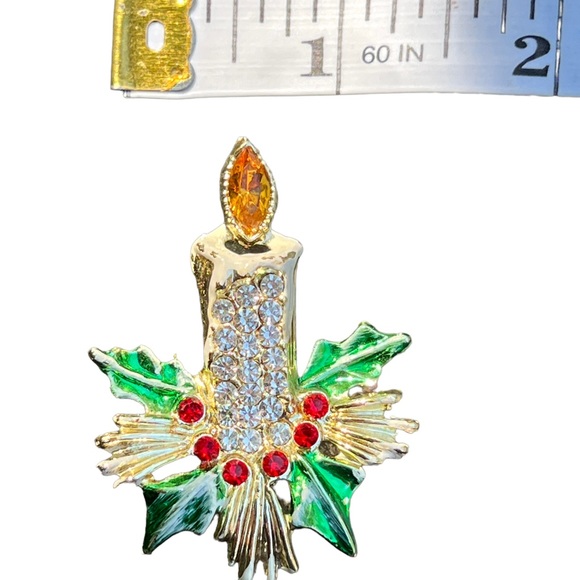 VINTAGE 1950s🎄 CHRISTMAS BROOCH Candle & branches Private Collection Never Worn - Picture 12 of 16